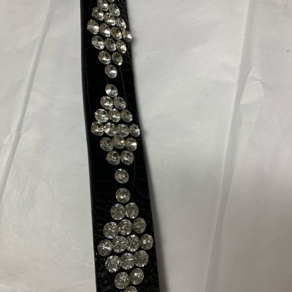 Vegan Black Crocodile Embossed Rhinestone Belt 50% OFF - Picture 5 of 6